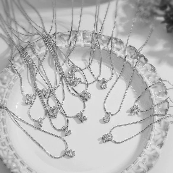 Wholesale Necklace Copper Inlaid With Zirconia Snake Bone Chain Minimalist Style With Letters Pattern