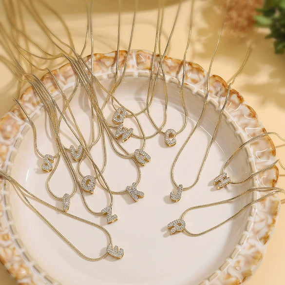 Wholesale Necklace Copper Inlaid With Zirconia Snake Bone Chain Minimalist Style With Letters Pattern