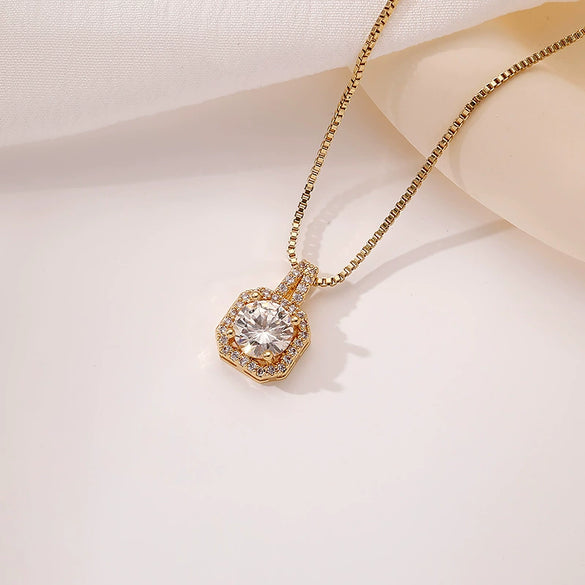 Wholesale Necklace Copper Inlaid Zircon Geometric Square Pendant Light Luxury Style
