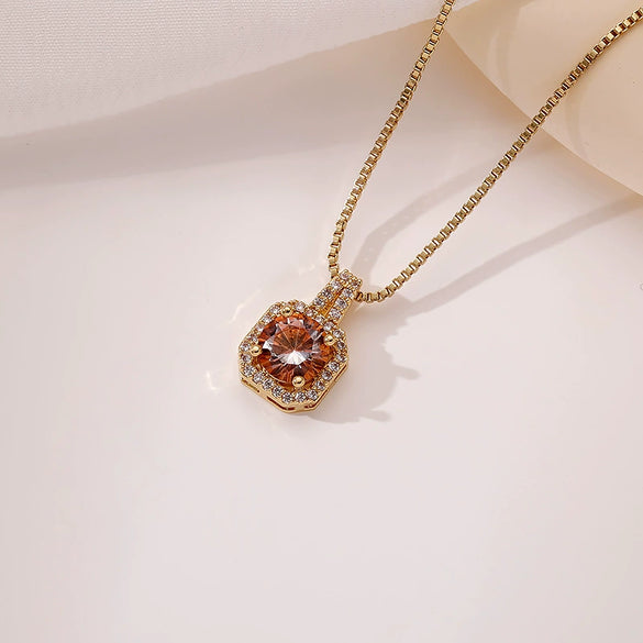Wholesale Necklace Copper Inlaid Zircon Geometric Square Pendant Light Luxury Style