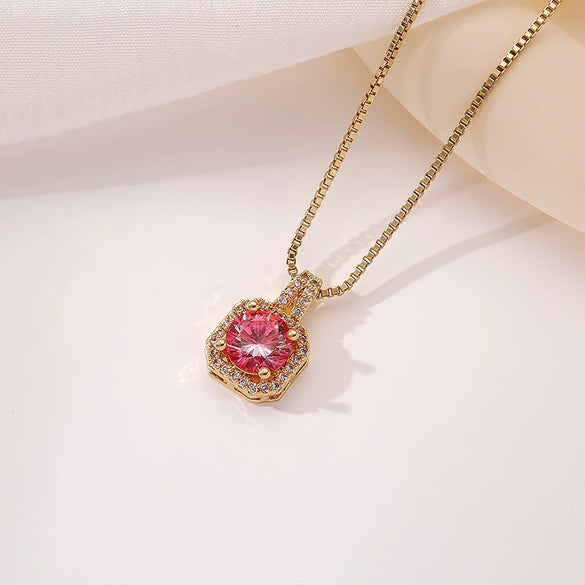 Wholesale Necklace Copper Inlaid Zircon Geometric Square Pendant Light Luxury Style