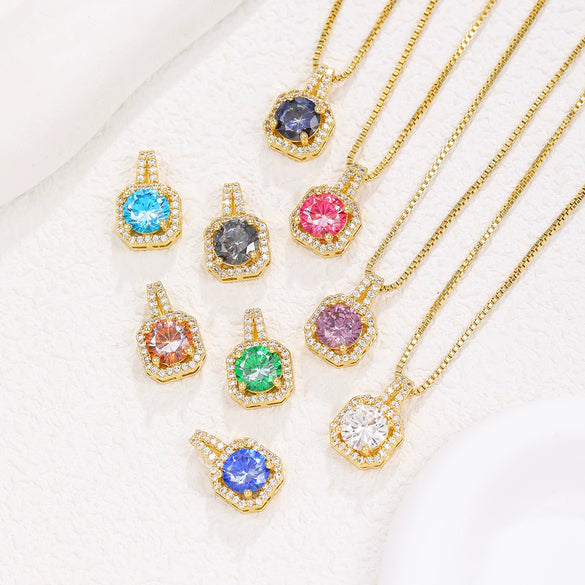 Wholesale Necklace Copper Inlaid Zircon Geometric Square Pendant Light Luxury Style
