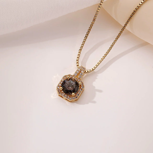 Wholesale Necklace Copper Inlaid Zircon Geometric Square Pendant Light Luxury Style