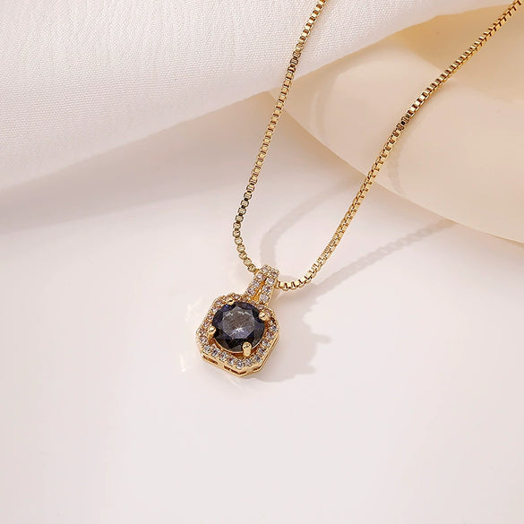 Wholesale Necklace Copper Inlaid Zircon Geometric Square Pendant Light Luxury Style