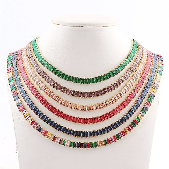 Wholesale Necklace Copper 18K Rectangular Horizontal Claw Chain Diamond Zircon Women's
