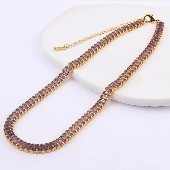 Wholesale Necklace Copper 18K Rectangular Horizontal Claw Chain Diamond Zircon Women's