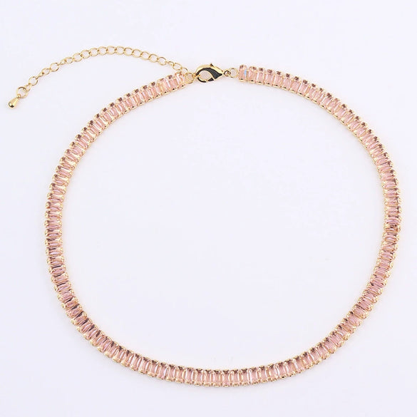 Wholesale Necklace Copper 18K Rectangular Horizontal Claw Chain Diamond Zircon Women's