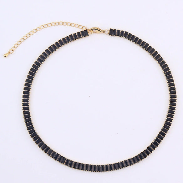 Wholesale Necklace Copper 18K Rectangular Horizontal Claw Chain Diamond Zircon Women's