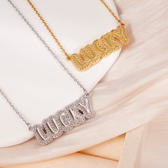 Wholesale Necklace Copper Light Luxury Style English Letter Pendant O Word Chain Mixed Gemstone Setting Electroplating For Women
