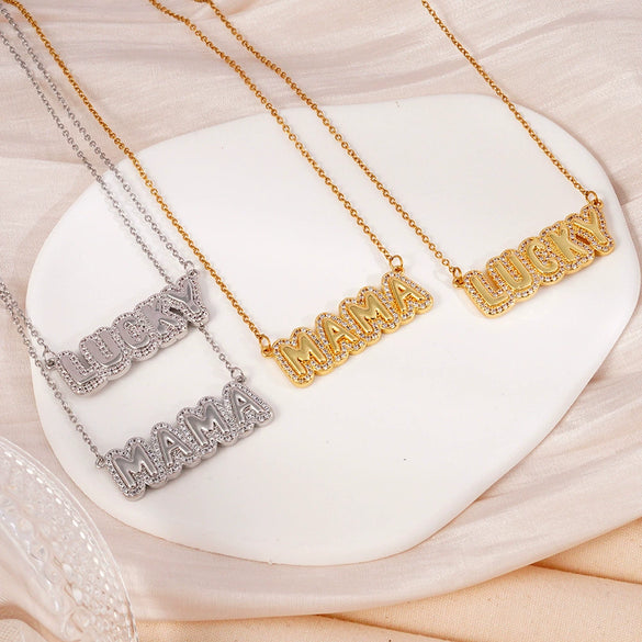 Wholesale Necklace Copper Light Luxury Style English Letter Pendant O Word Chain Mixed Gemstone Setting Electroplating For Women
