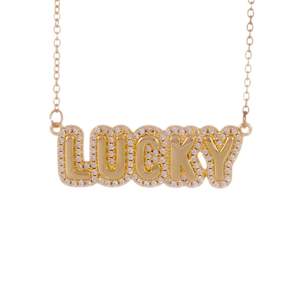 Wholesale Necklace Copper Light Luxury Style English Letter Pendant O Word Chain Mixed Gemstone Setting Electroplating For Women