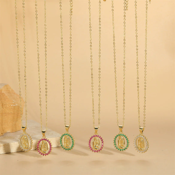 Wholesale Necklace Copper Mixed Gem Inlay Cartoon Character Electroplating Ochain For Women
