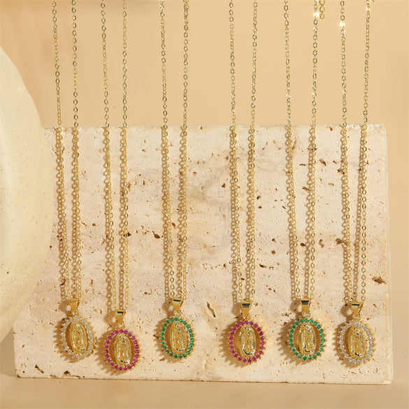 Wholesale Necklace Copper Mixed Gem Inlay Cartoon Character Electroplating Ochain For Women
