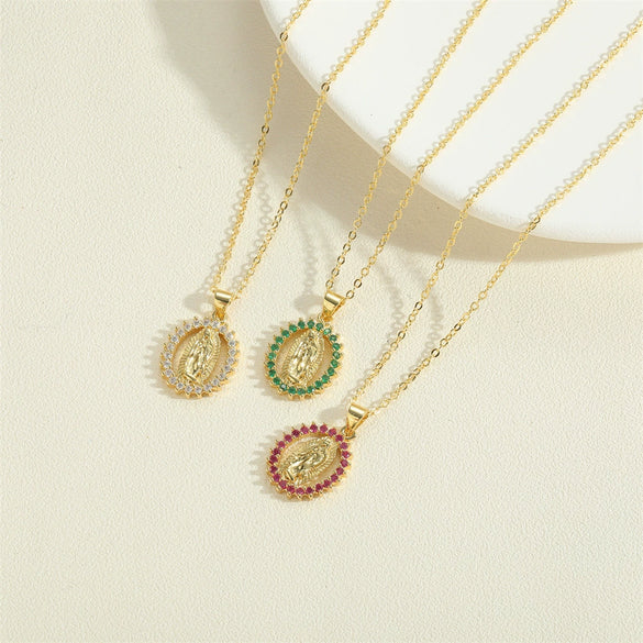 Wholesale Necklace Copper Mixed Gem Inlay Cartoon Character Electroplating Ochain For Women