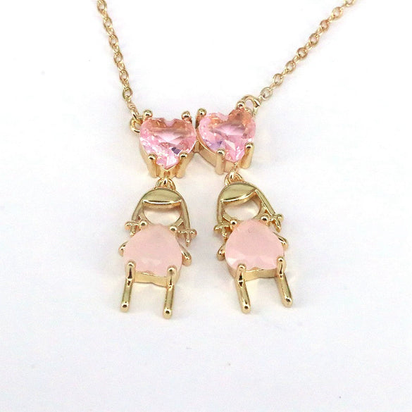 Wholesale Necklace Copper Mixed Gem Inlay Cartoon Character Electroplating Water Wave Chain Jewelry