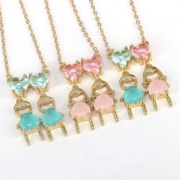 Wholesale Necklace Copper Mixed Gem Inlay Cartoon Character Electroplating Water Wave Chain Jewelry