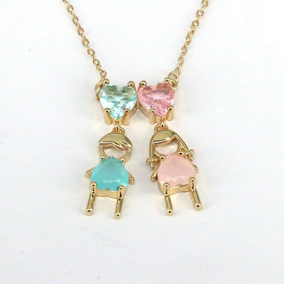 Wholesale Necklace Copper Mixed Gem Inlay Cartoon Character Electroplating Water Wave Chain Jewelry