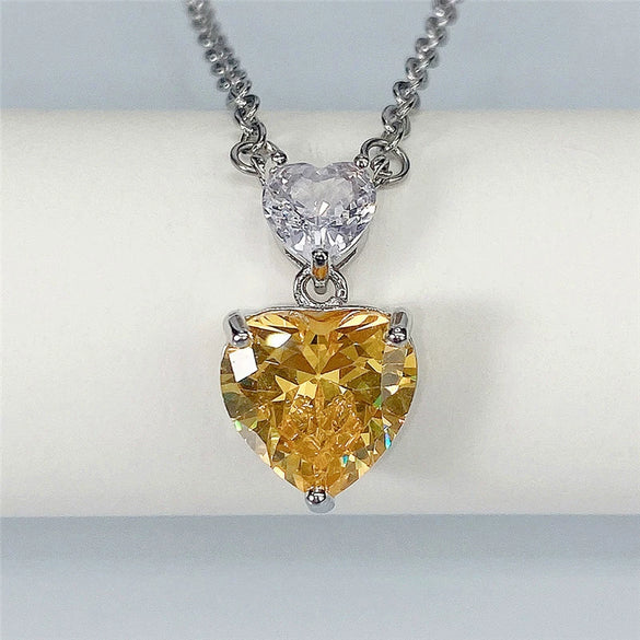 Wholesale Necklace Copper Mixed Gem Inlay Double Heart Design Pendant