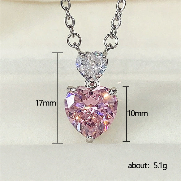 Wholesale Necklace Copper Mixed Gem Inlay Double Heart Design Pendant