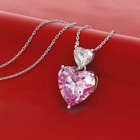 Wholesale Necklace Copper Mixed Gem Inlay Double Heart Design Pendant