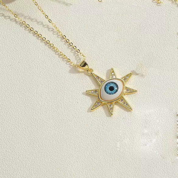 Wholesale Necklace Copper Mixed Gem Inlay Exaggerated Love Devil's Eye Heart Shape Palm Design Electroplating Ochain For Women