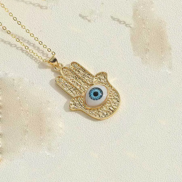 Wholesale Necklace Copper Mixed Gem Inlay Exaggerated Love Devil's Eye Heart Shape Palm Design Electroplating Ochain For Women