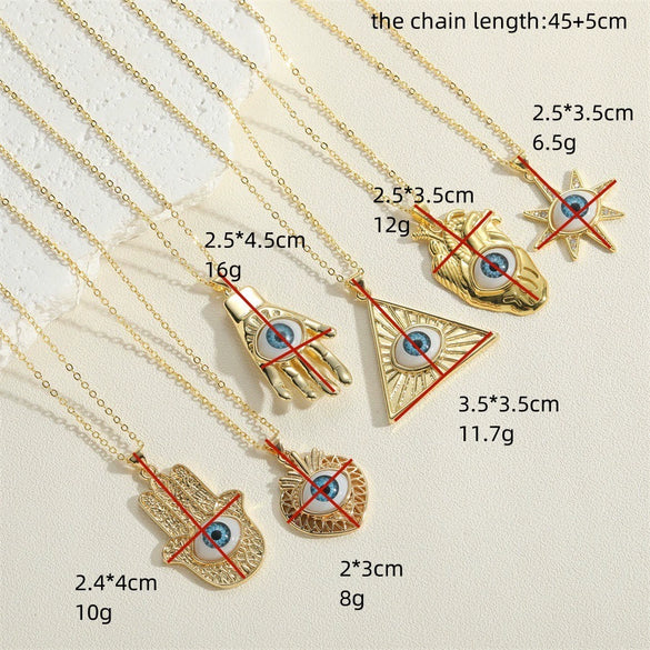 Wholesale Necklace Copper Mixed Gem Inlay Exaggerated Love Devil's Eye Heart Shape Palm Design Electroplating Ochain For Women