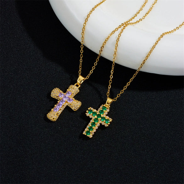 Wholesale Necklace Copper Mixed Gem Inlay Geometric Electroplating Ochain Pendant For Women