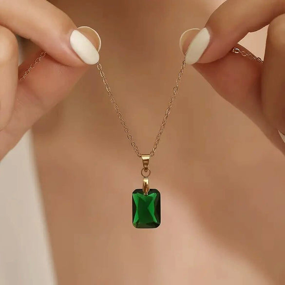 Wholesale Necklace Copper Mixed Gem Inlay Geometric Pendant Electroplating Ochain Women's