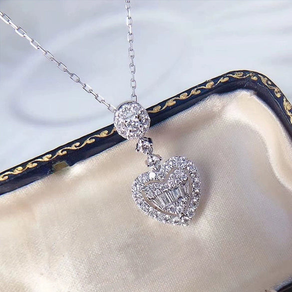 Wholesale Necklace Copper Mixed Gem Inlay Heart Shaped Ochain For Women Light Luxury Niche Style