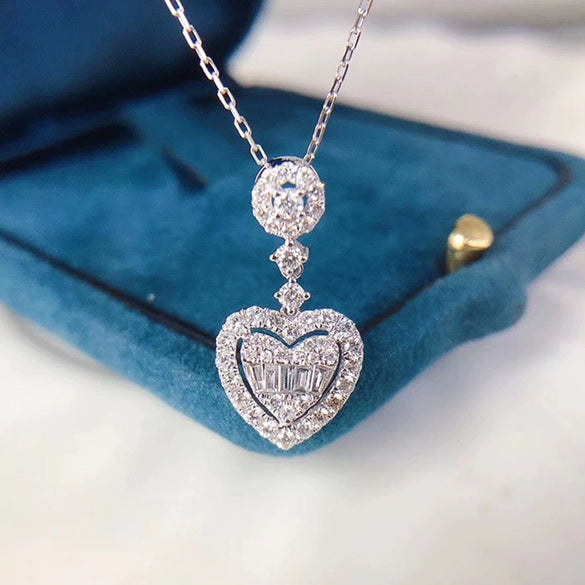 Wholesale Necklace Copper Mixed Gem Inlay Heart Shaped Ochain For Women Light Luxury Niche Style