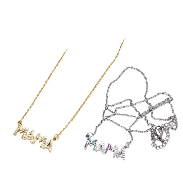 Wholesale Necklace Copper Mixed Gem Inlay Letter Pattern Ochain Pendant Lovely Style