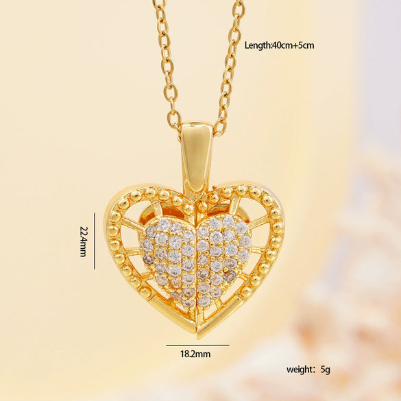 Wholesale Necklace Copper Mixed Gemstone Inlay Heartshaped Wings Pendant Electroplating For Women