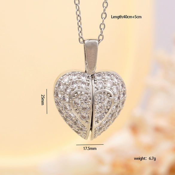 Wholesale Necklace Copper Mixed Gemstone Inlay Heartshaped Wings Pendant Electroplating For Women