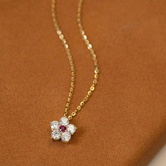 Wholesale Necklace Copper Mixed Gemstone Inlay Zirconia Flower Geometric Style O Chain For Women