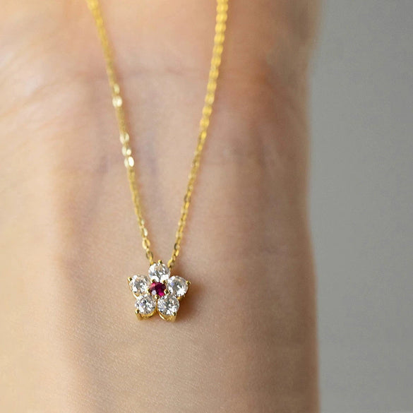 Wholesale Necklace Copper Mixed Gemstone Inlay Zirconia Flower Geometric Style O Chain For Women