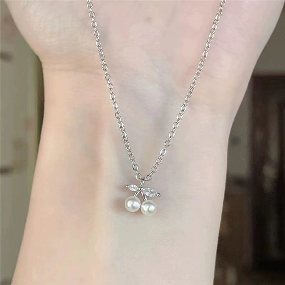 Wholesale Necklace Copper Mixed Gemstone Setting Fruit Cherry Leaves Pattern Electroplating O Word Chain For Women