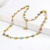 Wholesale Necklace Copper Mixed Gemstone Setting Geometric Fivepointed Star Electroplating Retro Style