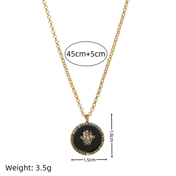 Wholesale Necklace Copper Mixed Gemstone Setting Retro Style Round Coin Blue Turquoise Devil's Eye White Shellfish Four Leaf Clover Love Heart Electroplating For Women