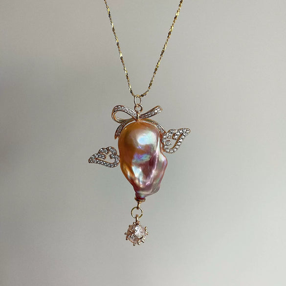 Wholesale Necklace Copper Natural Baroque Shaped Pearl Bow Cross Animal Zodiac Electroplating
