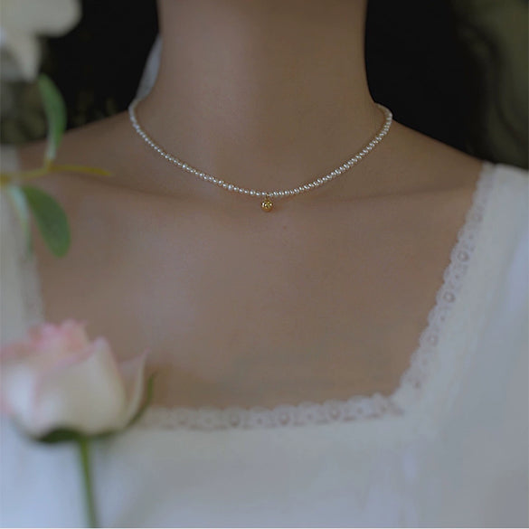 Wholesale Necklace Copper Natural Freshwater Nearly Round Pearl Simple Niche Elegant 14K Gold Clavicle Chain For Women