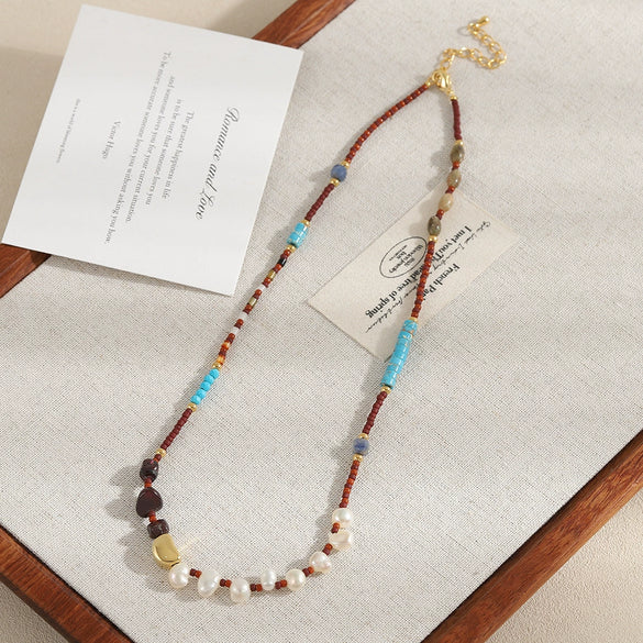 Wholesale Necklace Copper Natural Stone Freshwater Pearl Geometric Electroplating For Women