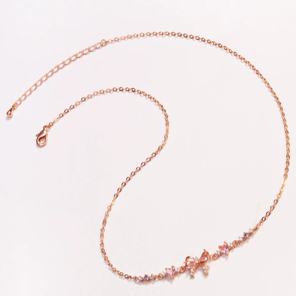 Wholesale Necklace Copper O Shaped Chain Bow Inlaid Zircon Electroplating Simple Design Women's