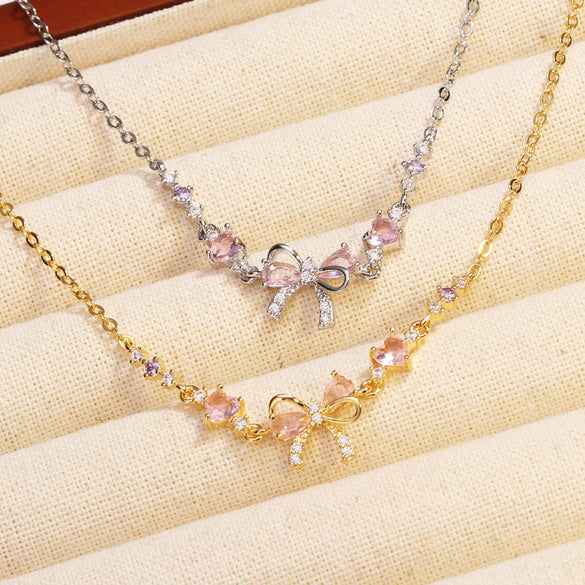 Wholesale Necklace Copper O Shaped Chain Bow Inlaid Zircon Electroplating Simple Design Women's
