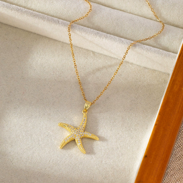 Wholesale Necklace Copper Ochain Starfish Pendant Electroplating Bohemian Ocean Style