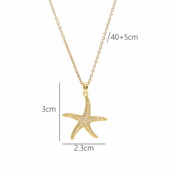 Wholesale Necklace Copper Ochain Starfish Pendant Electroplating Bohemian Ocean Style