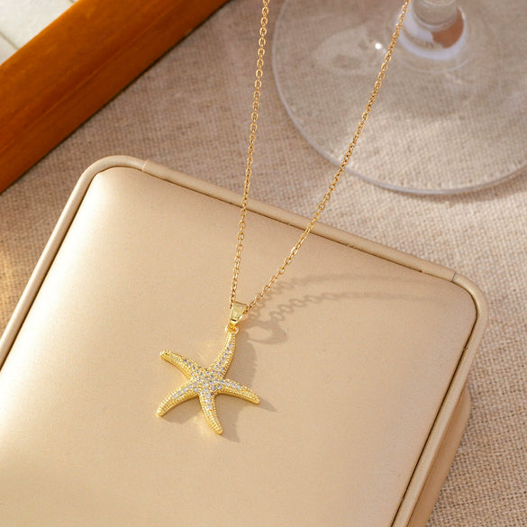 Wholesale Necklace Copper Ochain Starfish Pendant Electroplating Bohemian Ocean Style
