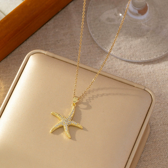 Wholesale Necklace Copper Ochain Starfish Pendant Electroplating Bohemian Ocean Style