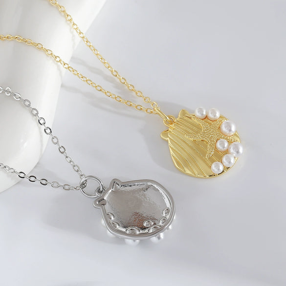 Wholesale Necklace Copper Pearl Starfish Shell Little Fresh Electroplating Unisex