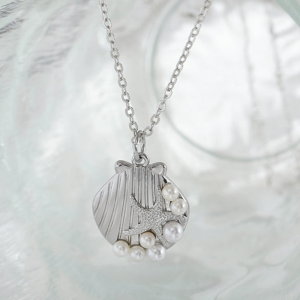 Wholesale Necklace Copper Pearl Starfish Shell Little Fresh Electroplating Unisex